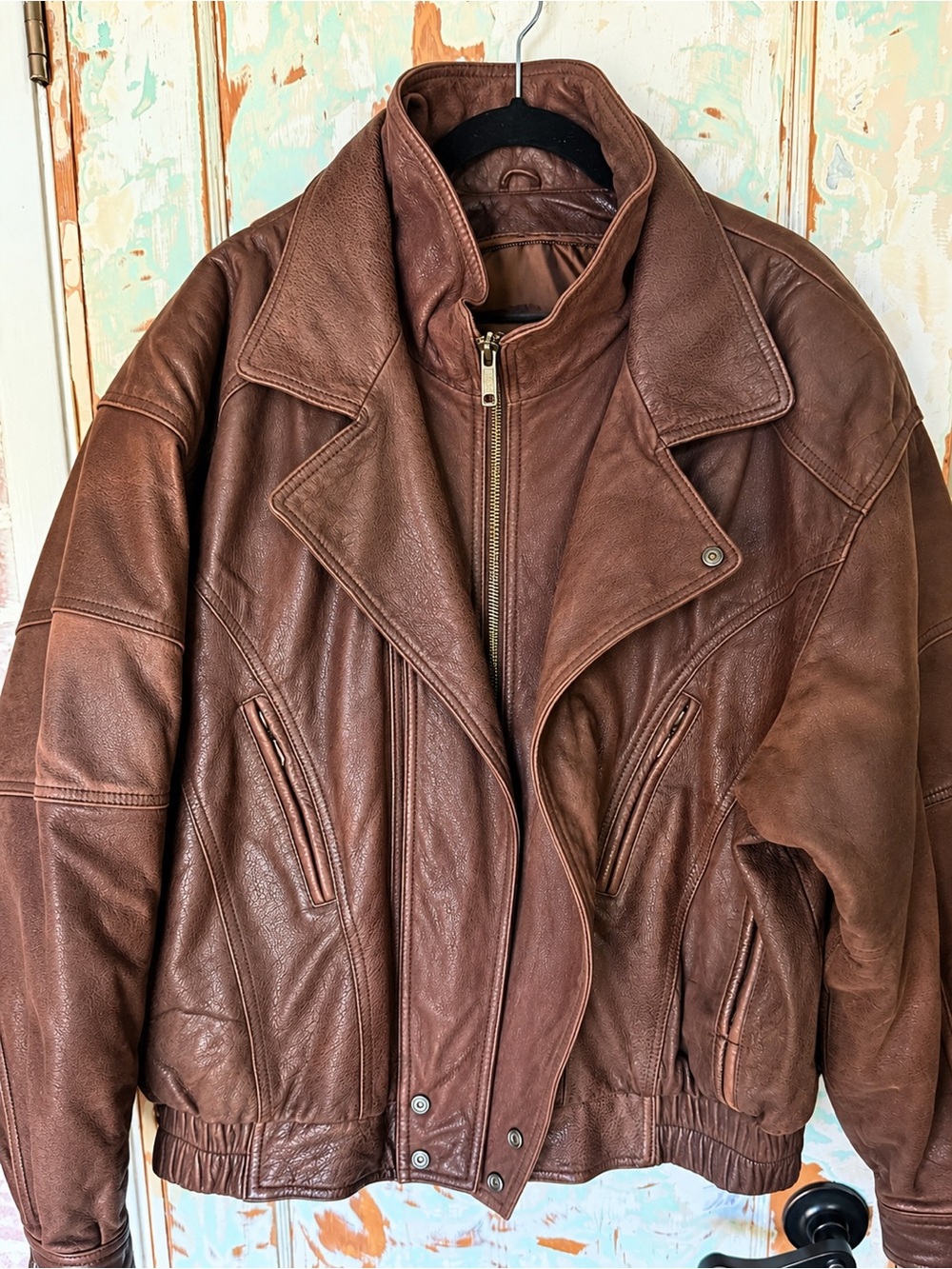Vintage Wilsons Adventure Bound Brown Leather Bomber Jacket XL Moto Aviator